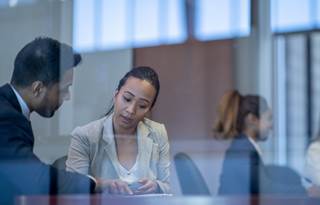 Tax advisors talking to each other.