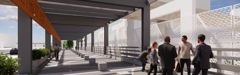Rendering of DRCFA Huntington Place outdoor space.